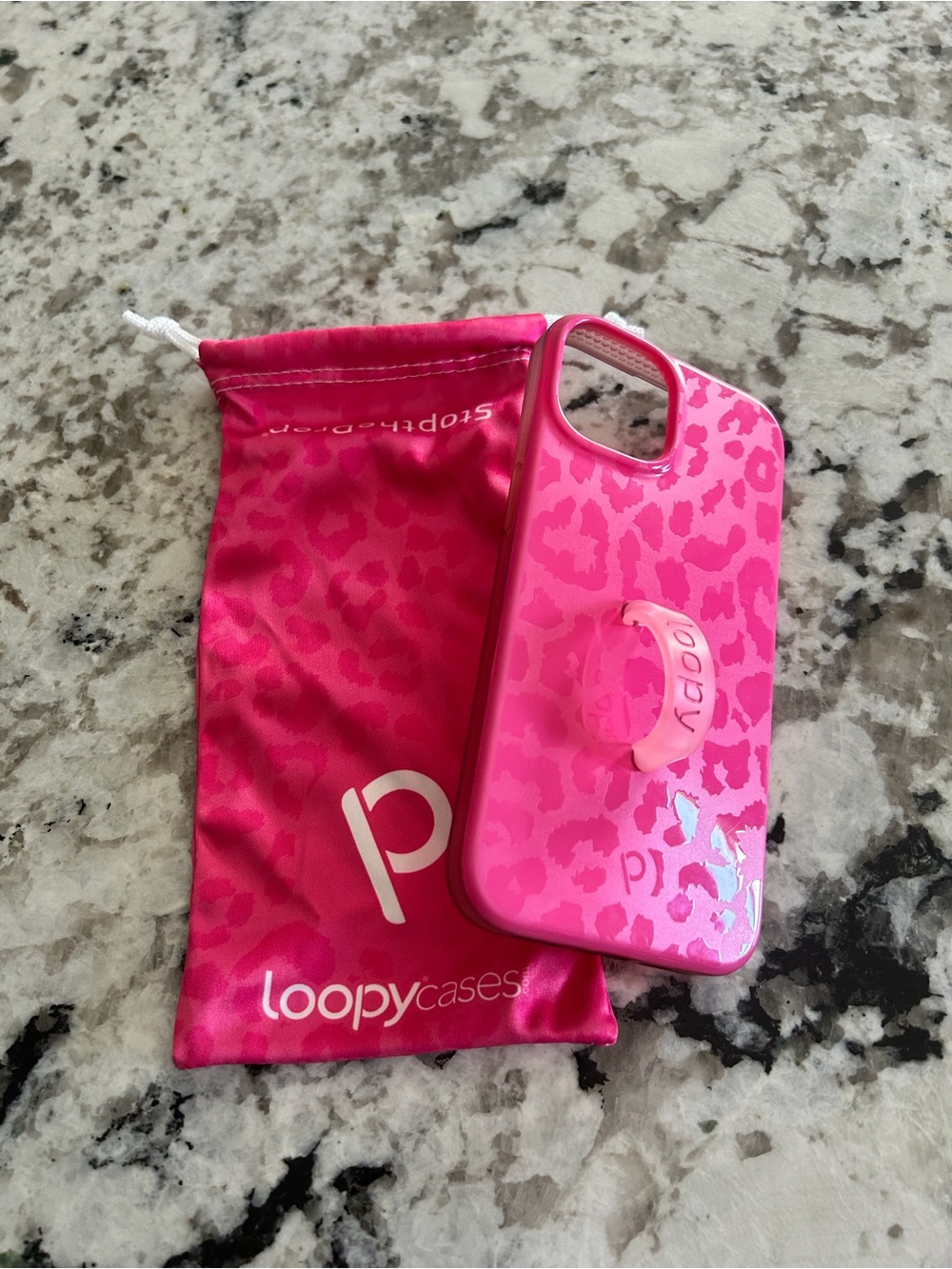 Loopy Case Pink Leopard Print 14 Phone Case with Loop Grip